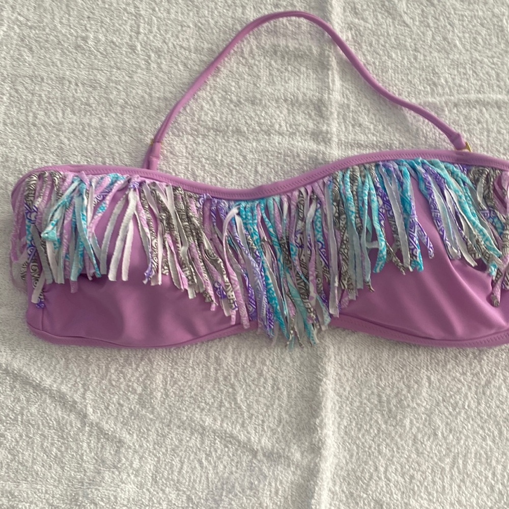 Jessica Simpson swim top Bandeau style with fringe multicolor
